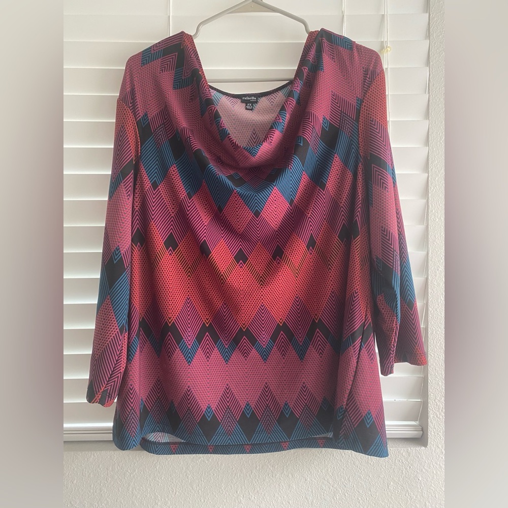 Women’s Rafaella Multicolored Diamond Patterned Blouse.
